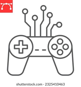 Icono de línea de juegos AI, tecnología e inteligencia artificial, icono de vectores de juegos ai, gráficos vectoriales, símbolo de contorno de trazo editable, eps 10.