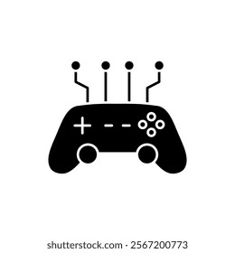 AI in game solid icon design. Implementation AI in gaming sector. Joystick with cricut design