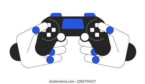 AI in games duo color line concept vector spot illustration. Editable 2D flat duotone cartoon robotic hands on white for web design. Artificial intelligence creative idea for website, social media