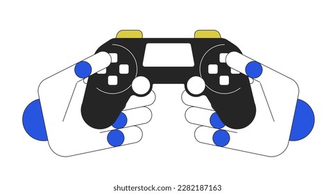 AI in games line concept vector spot illustration. Editable 2D flat colour cartoon robotic hands on white for web design. Artificial intelligence in videogames creative linear idea for website, mobile