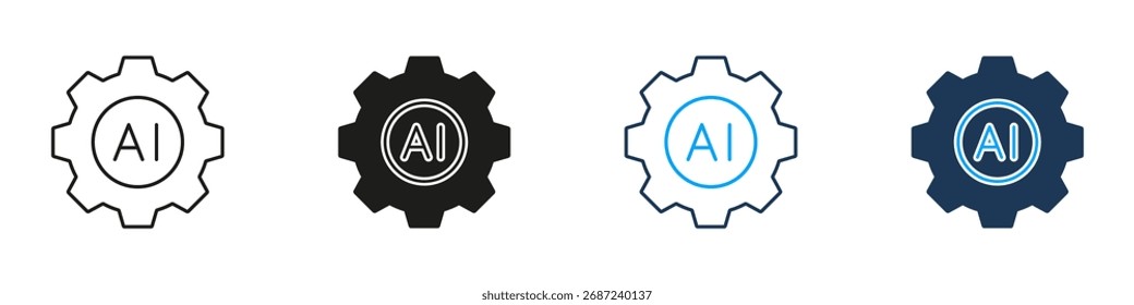 AI Gear Automation Technology Line and Solid Icon Set. Artificial Intelligence Innovation Machine Learning Symbol Collection. Isolated Vector Illustration.