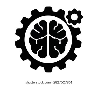 Ai gear brain icon, central brain shape within a large cogwheel, artificial inte