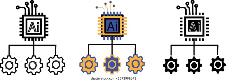 AI Gear Chip Icon – Microprocessor with Gears for Automation, Machine Learning, and Smart Technology with Transparent Background.