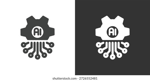 Symbol für KI und Zahnradstromkreis. Symbol für durchgezogene Glyphenserie