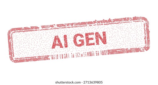 AI Gen rote gepunktete digitale Stempel, Vektorgrafik einzeln auf weißem Hintergrund. Künstliche Intelligenz generiert Content-Wasserzeichen für Technologien, Automatisierung und Datenauthentifizierungskonzepte.