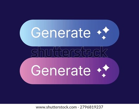 AI Generate Action Button UI Elements. Artificial Intelligence Creation Magic Tool button. Content Generator Gradient Control button. Vector Illustration.
