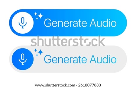 Ai generate audio button. Artificial intelligence generate voiceover recording ui button. Vector illustration of button with generate audio text and Ai text symbol icon.