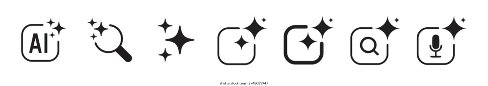 AI Generate Button Icon with Sparkle Star Symbol, Artificial Intelligence Creation Technology Logo, Machine Learning Generate Sign Vector