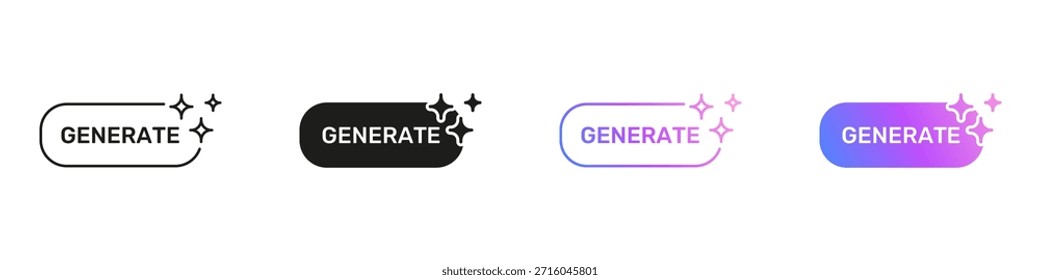 Iconos de Botón de AI Generar con destellos para la creación de contenido y la acción. Inteligencia artificial Colección interactiva de símbolos. Ilustración vectorial aislada.