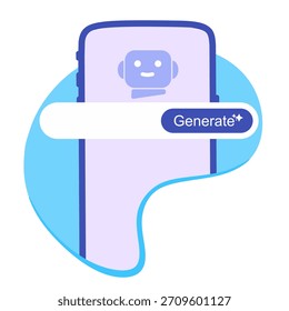 AI Generar Botón en Smartphone. pantalla del teléfono inteligente con un icono de chatbot AI y un Botón de "Generar".