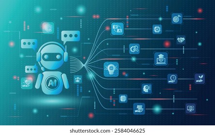 Ai generate concept.Artificial Intelligence assistant for graphic design, translate,chat bot,generate images,write code,advertising,law, customer analysis,security,healthcare,study,world environment
