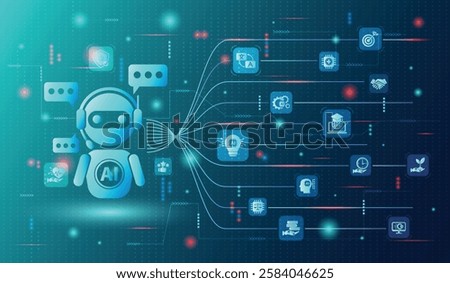 Ai generate concept.Artificial Intelligence assistant for graphic design, translate,chat bot,generate images,write code,advertising,law, customer analysis,security,healthcare,study,world environment