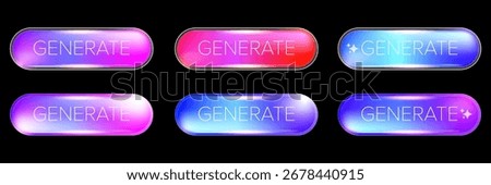 AI Generate glossy button set, futuristic neon glow design for websites or applications, creative user interface elements, modern graphic art for call to action, technology, software, online solutions