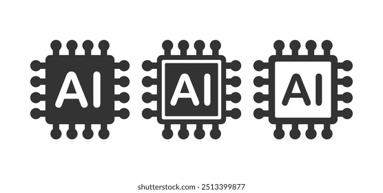 AI Gerar ícone, Aprendizagem de máquina símbolo microchip, ML ícone, sinal de inteligência artificial. Imagem de ilustração vetorial. Isolado no fundo branco.