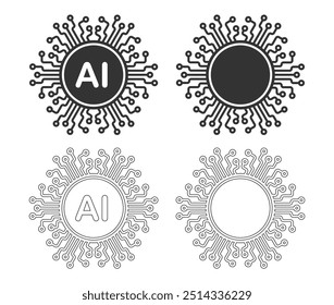 AI Gerar ícone, Aprendizagem de máquina símbolo microchip, ML ícone, sinal de inteligência artificial. Imagem de ilustração vetorial. Isolado no fundo branco.