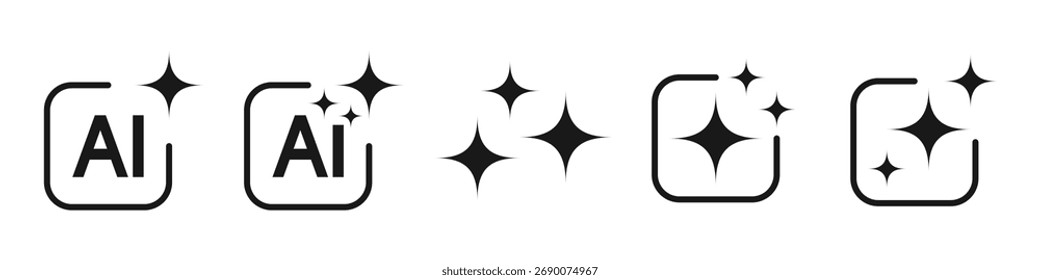 KI generiert Symbolsatz. AI funkelnder Stern mit quadratischem Symbol. Künstliche Intelligenztechnologie und maschinelles Lernkonzept