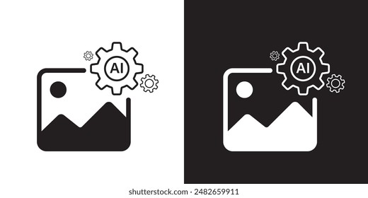 AI generate image icon. Image enhancement, improve quality and generative by Machine learning. AI enters by command prompt to generate ideas. Icon element for apps web. Vector illustration.