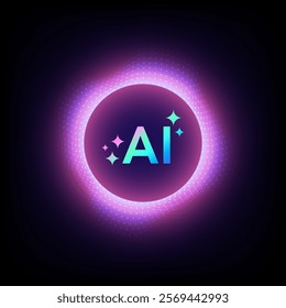 AI Generate logo, Artificial Intelligence HUD circle glowing icon and Stars vector design , innovation cyber concept for your futuristic website or application image generator with AI