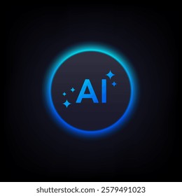 AI Generate logo, Artificial Intelligence HUD circle glowing icon and sparkling stars vector design , innovation cyber concept for your futuristic website or application image generator with AI