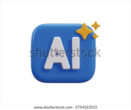 Ai generate symbol 3d render concept of 3d ai button with Ai stars icon tools for generate from the text, large data processing icon for app and web vector illustration