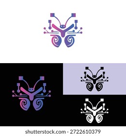 La IA generó un logotipo abstracto de mariposa combinado con Elementos de redes digitales, que representan la innovación, la transformación, la tecnología y las ideas futuristas. Perfecto para startups tecnológicas, soluciones de IA y marcas digitales.