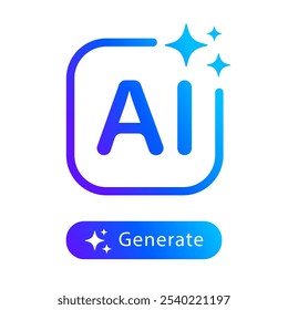 AI generated button and AI icon. Artificial intelligence online tool UI