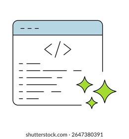 Ícone AI Generated Code. Colchetes com texto. Programação automatizada, geração de código com IA, ferramentas de desenvolvimento inteligente.