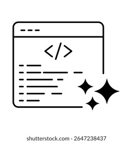 Ícone do Vetor de código gerado pelo AI. Geração De Código, Programação Automatizada, Desenvolvimento De Software, Codificação Ativada Por IA, Ferramentas Digitais, Aprendizagem De Máquinas. Estilo da estrutura de tópicos.