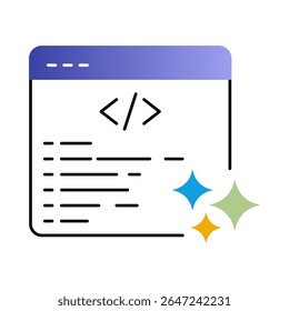 Ícone do Vetor de código gerado pelo AI. Automação de código, programação baseada em IA, geração inteligente de código, desenvolvimento automatizado, aprendizagem automática para desenvolvedores.