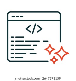 Ícone do Vetor de código gerado pelo AI. Automação de código, programação baseada em IA, desenvolvimento de software, ferramentas de aprendizagem automática, criação de código inteligente.