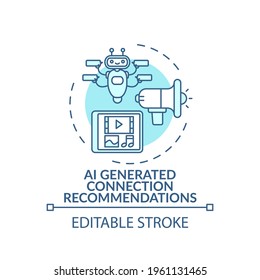 AI generated connection recommendations concept icon. VE for networking idea thin line illustration. Implementing artificial intelligence. Vector isolated outline RGB color drawing. Editable stroke