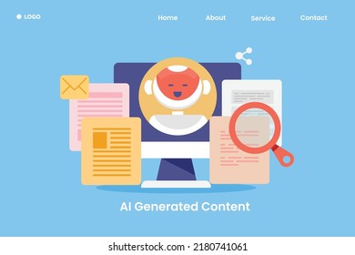 AI Generated Content, Artificial Intelligence Developing Content For Website, Social Media Advertising And Digital Marketing - Flat Design Vector Illustration