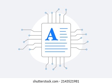 AI generated content marketing concept thin outline vector icon. AI driven content production. Artificial Intelligence and machine learning to help build relevant text - marketing automation