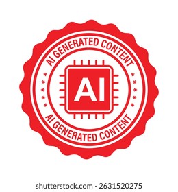 AI Generated Content Red Seal Stamp with Microchip Icon – Grunge Style Vector Icon