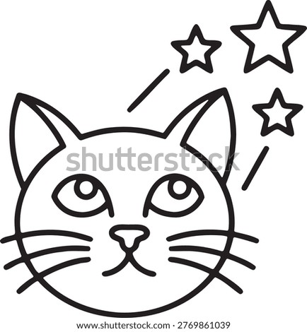 AI generated detailed line icon of a curious feline admiring the night sky.
