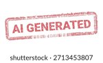 AI Generated digital stamp seal vector illustration with red dotted grunge texture. Artificial intelligence disclaimer label for digital content verification and authenticity marking isolated on white
