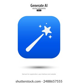 Ai generated icon. 3d button minimal style modern with magic stars icon. Tools for generate from the text. Large data processing concept. Icon element design for app and web. Vector illustration.