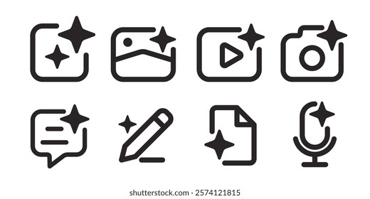 AI generated icon. Artificial Intelligence line icon set. Icon element for app, website, and interface. Symbol Collection. Vector illustration.