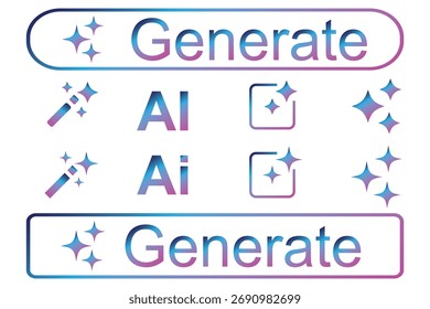Icono generado por IA sobre fondo blanco. La IA genera el Botón y la IA estrella y cuadrado icono. Inteligencia artificial y concepto de Botón de ícono de aprendizaje automático en estilo neumórfico de moda. Logotipo del IA generativo 