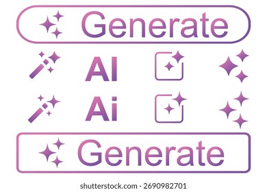 Icono generado por IA sobre fondo blanco. La IA genera el Botón y la IA estrella y cuadrado icono. Inteligencia artificial y concepto de Botón de ícono de aprendizaje automático en estilo neumórfico de moda. Logotipo del IA generativo 