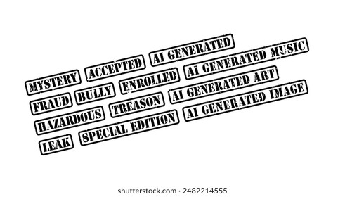 AI Generated Image Art Music  Set Red Rubber Stamp Grunge Texture Label Badge Sticker Vector EPS PNG Transparent No Background Clip Art Vector EPS PNG