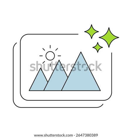 AI Generated Image icon. Picture frame with mountains icon. Automated Art Creation, AI-Powered Visuals, Digital Artwork Generation.