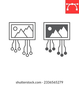 AI generated image line and glyph icon, technology and artificial intelligence, cryptoart vector icon, vector graphics, editable stroke outline sign, eps 10.