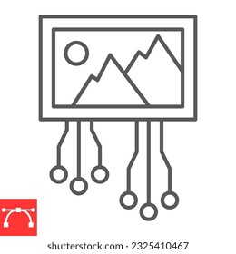 AI generated image line icon, technology and artificial intelligence, cryptoart vector icon, vector graphics, editable stroke outline sign, eps 10.