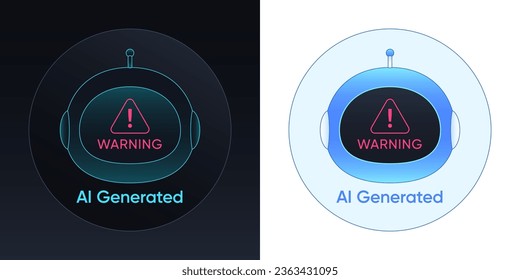 La IA generó contenido de medios. Cartel de advertencia e ilustración conceptual para contenido digital creado por inteligencia artificial o redes neuronales. Generativa plataforma de IA y bot de chat. Ilustración del vector