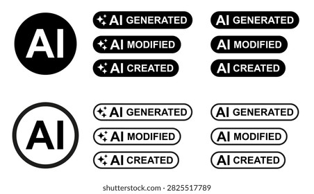 AI generated, modified and created badge icon set, marking artificial intelligence sign