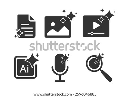 AI generated outline icon set. Media generative icon element for app, website, and interface. Artificial intelligence symbol collection. Vector illustration.