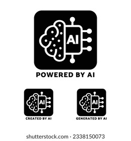 AI Generated with powered by, Created by and generated by, Badge, icon, emblem, stamp, Sticker, label of artificial intelligence. flat vector, isolated illustration, new moderen logo,