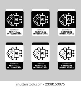 AI Generated with powered by, Created by and generated by, Badge, icon, emblem, stamp, Sticker, label of artificial intelligence. flat vector, isolated illustration, new moderen logo,