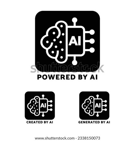 AI Generated with powered by, Created by and generated by, Badge, icon, emblem, stamp, Sticker, label of artificial intelligence. flat vector, isolated illustration, new moderen logo,